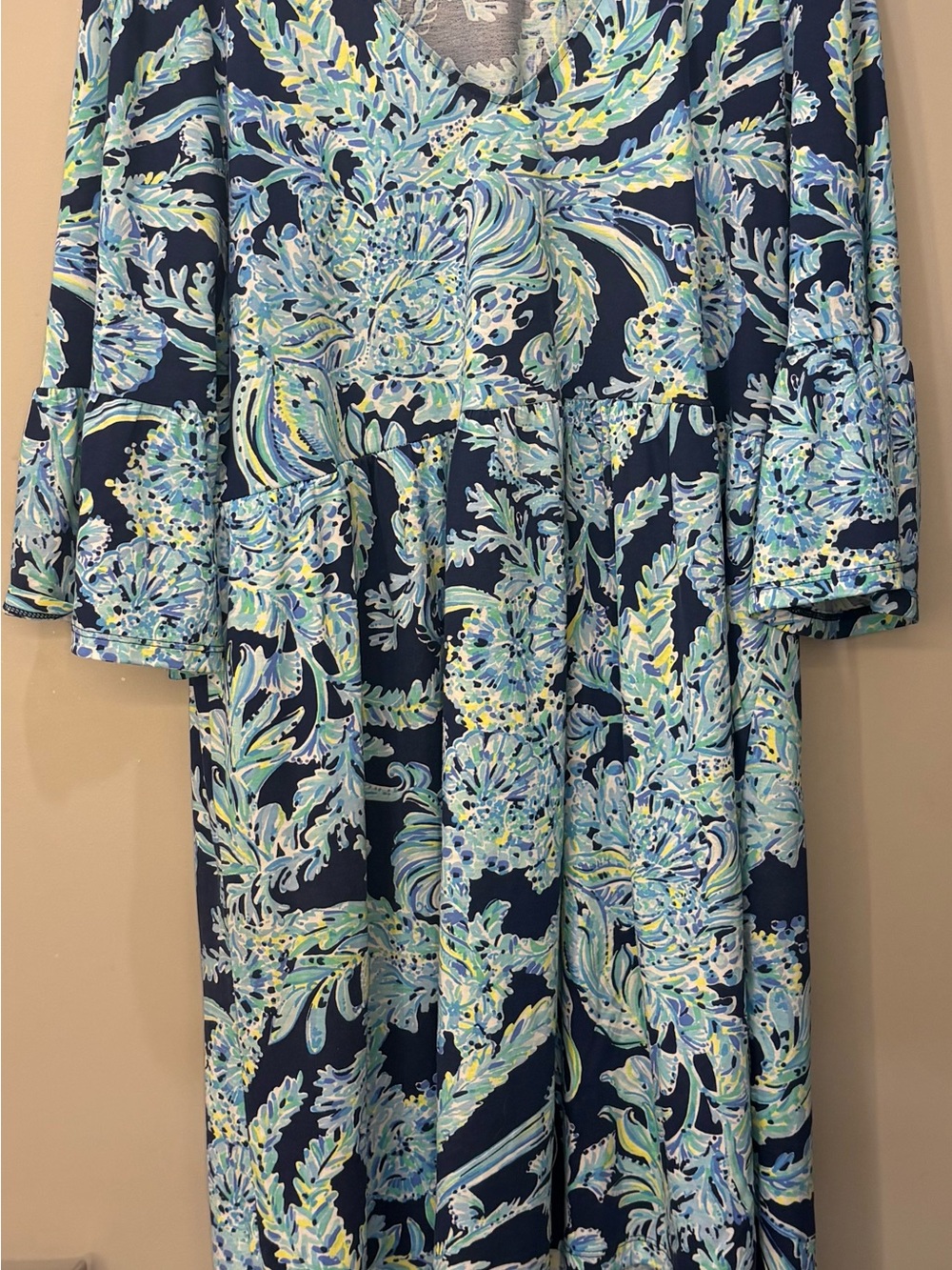 Lilly Pulitzer Navy Floral Maxi Dress with Aqua & Yellow Print